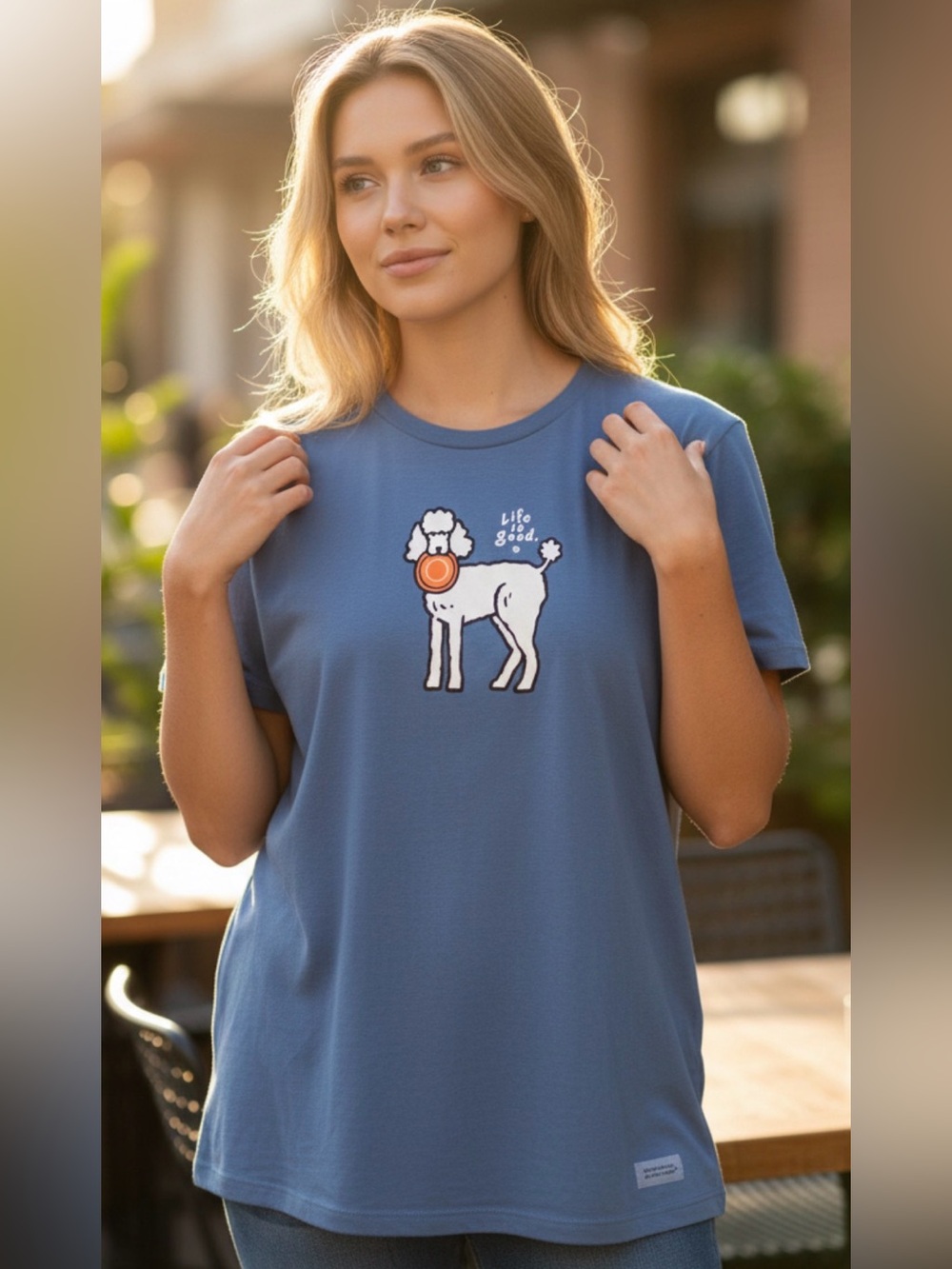 XXL Life is Good Women's Blue Poodle Graphic Tee